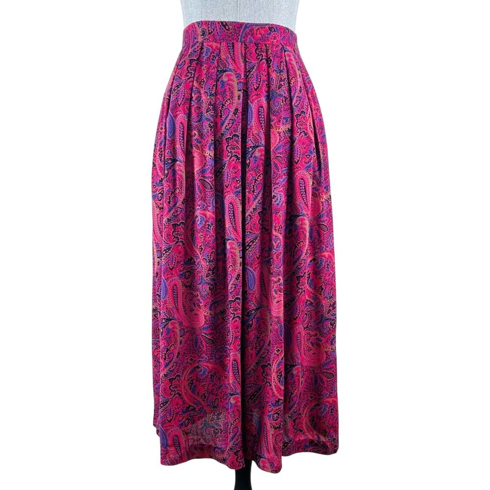 Vintage Pinnacle Union Made Paisley Print Midi / Maxi Skirt Pink & Purple Size 6